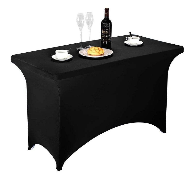LZY Spandex Fitted Stretch Table Cover for 4ft or 6ft or 8ft Folding Table, Rectangular Cocktail Tablecloth, Perfect for Party or Banquet (4FT Black) - Image 1